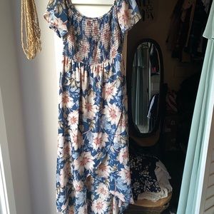 Pink Blush - Maternity Dress - hi-low front hem, off the shoulder